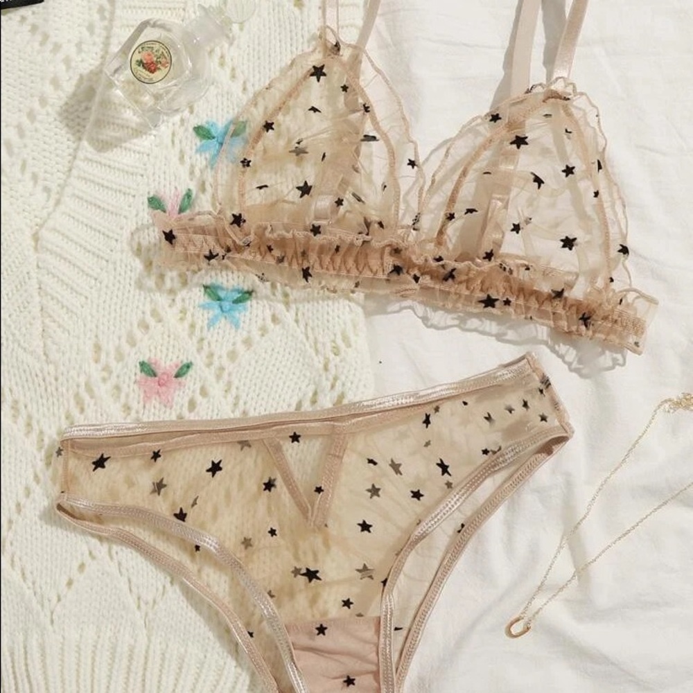 Star Pattern Mesh Lingerie Set